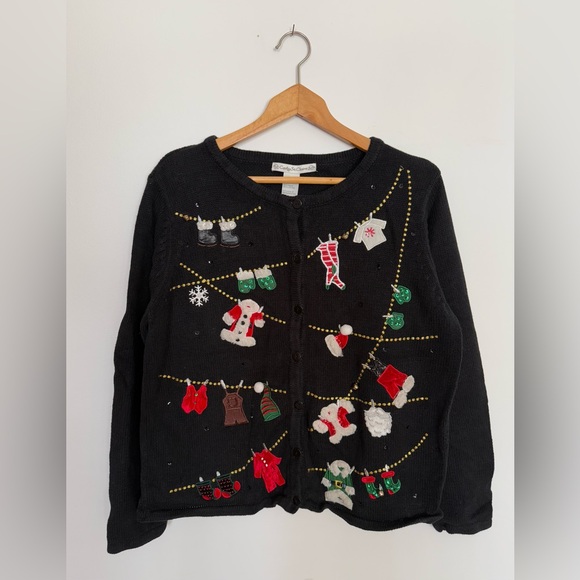Knit Holiday Sweater Santa’s Clothesline Vintage Carly St. Claire XL - Picture 1 of 6